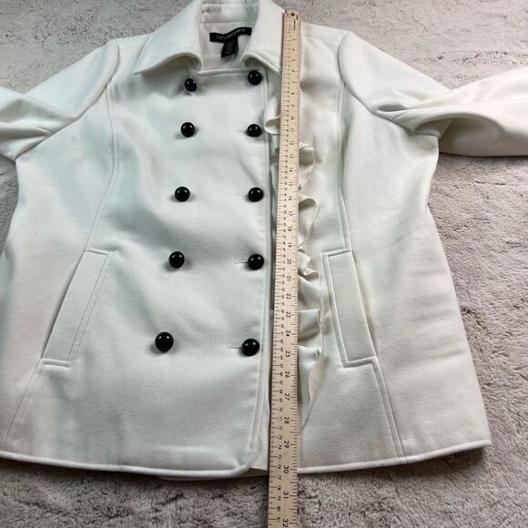 Lane Bryant Double Breasted Coat Womens Size 18/20 Cream White Ruffle Jacket - Picture 10 of 12